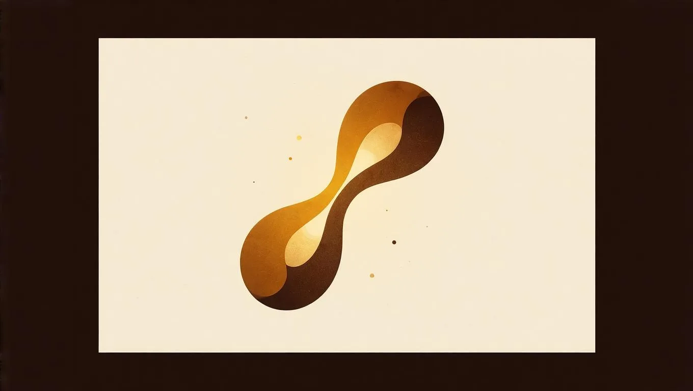Абстрактная wishbone-форма в тёплых амберных и бронзовых тонах на тёмном фоне